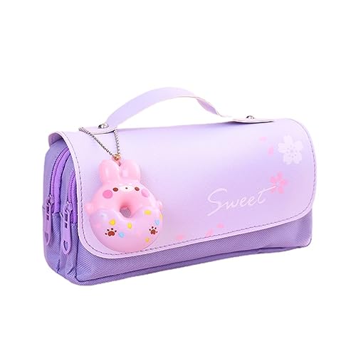 LWODANU Kawaii 3D Federmäppchen Große Kapazität Beutel Wasserdichte Ledertasche Bürobedarf Schreibwaren (Donut Purple) von LWODANU