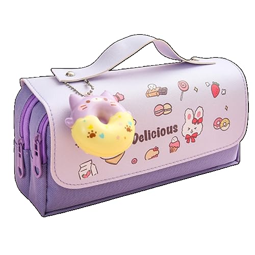 LWODANU Kawaii 3D Federmäppchen Große Kapazität Beutel Wasserdichte Ledertasche Bürobedarf Schreibwaren (Donut Purple Upgrade) von LWODANU