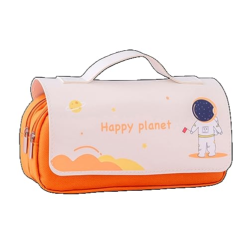 LWODANU Kawaii 3D Federmäppchen Große Kapazität Beutel Wasserdichte Ledertasche Bürobedarf Schreibwaren (Orange Astronaut) von LWODANU