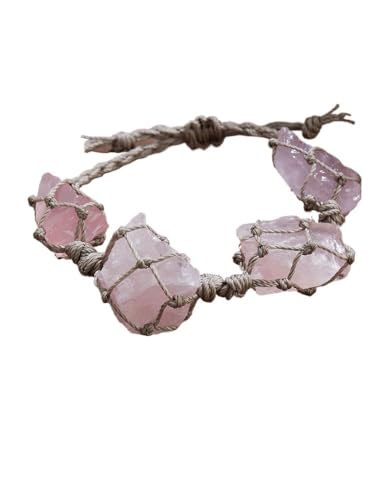 LWQCHW Armband mit unbehandeltem Kristallstein, für Damen, Retro-Wachsseil, geflochten, verstellbar, handgewebt, Schmuck (Rosenquarz) von LWQCHW