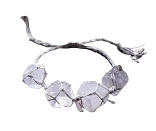 LWQCHW Damen-Armband, unbehandeltes Steinnetz, Tasche, Armband, Retro, Wachsseil, geflochten, verstellbar, handgewebt, Schmuck (weißer Kristall) von LWQCHW