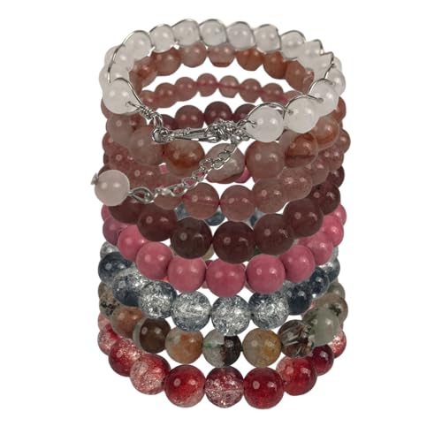 LWQCHW Variety Bracelet Bundle for Women - Natural Beads, Adjustable Cord & Gold Accent Armreifen, Small, Kristall, Kristall LWQCHW Variety Bracelet Bundle for Women - Natural Beads, Adjustable Cord & Gold Accent Armreifen, Small, Kristall, Kristall von LWQCHW