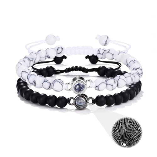 LWQQWL Paar-Armbänder für Freund und Freundin, Naturstein, Langstrecken-Freundschaftsarmbänder, weiß, türkis, Beziehungsarmbänder für Damen, Herren, Sie und Ihn, Geschenke, Medium, Naturstein von LWQQWL