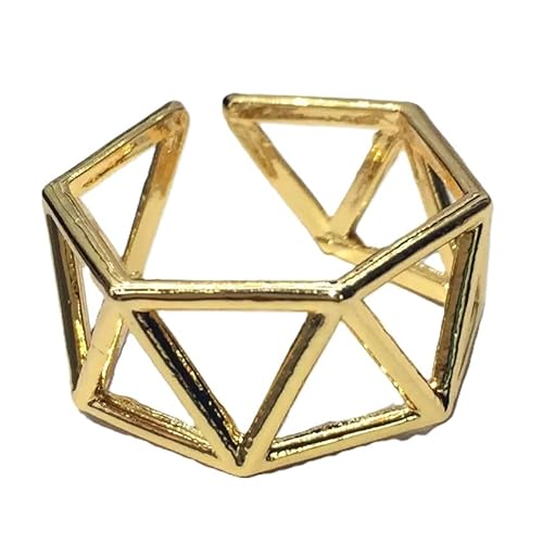 LWQYD Geometrischer Statement-Ring, vergoldetes Metall, verstellbare Größe 4–9, modernes architektonisches Design, Adjustable, Kupfer, Kein Edelstein von LWQYD