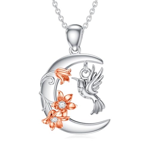 LWXIE Diamant-Kolibri-Halskette für Damen, 925er-Sterlingsilber, Mond- und Kolibri-Halsketten mit im Labor gezüchtetem Diamantschmuck, Geschenke von LWXIE