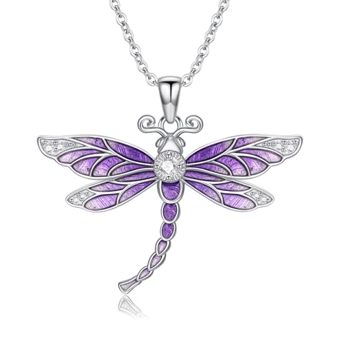 LWXIE Diamant-Libellen-Halskette für Damen, 925er-Sterlingsilber, violette Libellen-Anhänger, Halsketten mit im Labor gezüchteten Diamanten, Schmuckgeschenke LWXIE Diamant-Libellen-Halskette für Damen, 925er-Sterlingsilber, violette Libellen-Anhänger, Halsketten mit im Labor gezüchteten Diamanten, Schmuckgeschenke von LWXIE