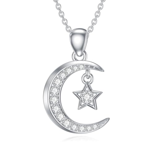 LWXIE Diamant-Mond- und Stern-Halskette für Damen, 925er-Sterlingsilber, Mond-Anhänger mit im Labor gezüchtetem Diamant, Schmuck, Geschenke LWXIE Diamant-Mond- und Stern-Halskette für Damen, 925er-Sterlingsilber, Mond-Anhänger mit im Labor gezüchtetem Diamant, Schmuck, Geschenke von LWXIE