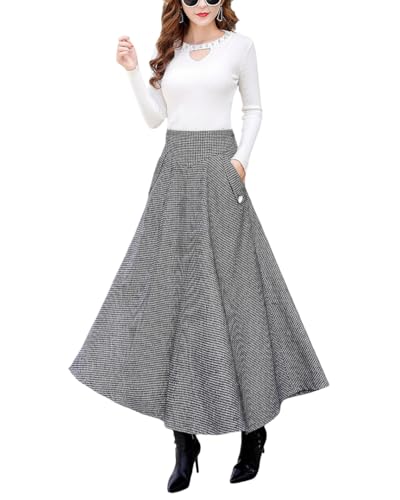 Faltenrock Damen Winter Wolle Lang Röcke Hohe Taille Vintage Elegant Große Schaukel Glockenrock（L,Weiß ） von LWZDREAM