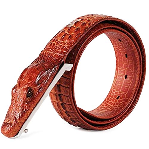 LX-SUNCX Herren Gürtel, Alligator Gürtel Rindsleder Krokodil Print Gürtelschnalle - mit Geschenkbox, rotbraun, 49" (Fits pant size 42"/44") von LX-SUNCX