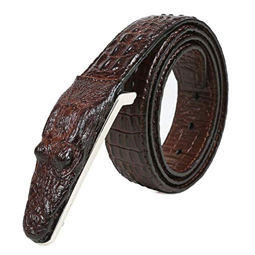 LX-SUNCX Herrengürtel, Alligatorgürtel, Rindsleder, Krokodil-Druck, Gürtelschnalle, Kaffeebraun, 49" (Fits pant size 42"/44") von LX-SUNCX