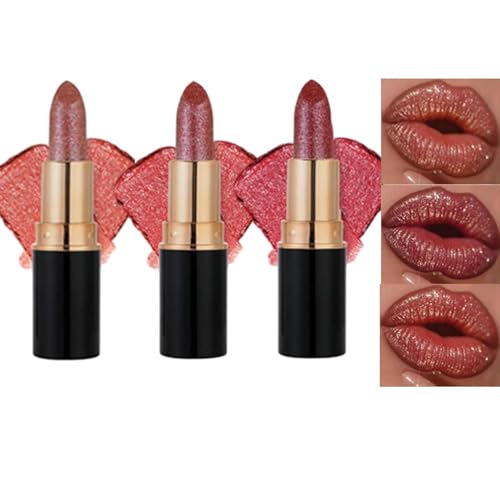 LXCJZY Diamond Glitter Lipstick - Waterproof Shimmery Matte Lip Gloss, Hydrating Lip Care with Plumping Effect, Non-Stick To Cup Non-Fading Sparkly Glossy Lipsticks (#040506, 3Pcs) von LXCJZY