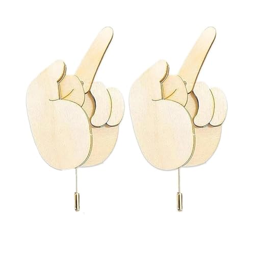 LXCJZY Funny Wooden Finger Brooch, Flippable Finger Pins Gag Gift for Women Men, Interactive Mood Expressing Pins Emotional Pin, Funny Pins White Elephant Gift. (2pcs) von LXCJZY