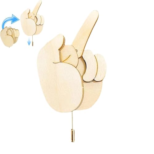 LXCJZY Funny Wooden Finger Brooch,Wooden Flippable Finger Pins Interactive Mood Expressing Pin,Flippable Finger Pins Gag Gift for Men Women,Brooch Pins (1PCS) von LXCJZY