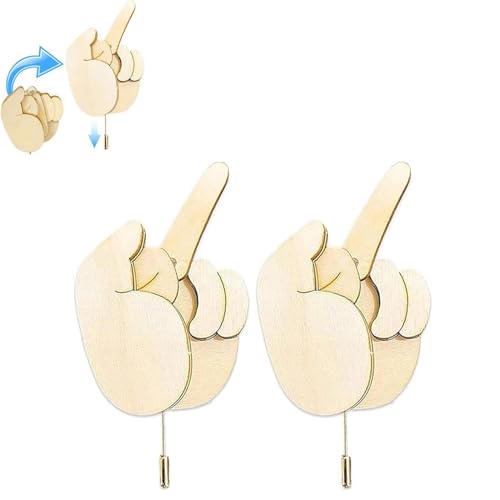 LXCJZY Funny Wooden Finger Brooch,Wooden Flippable Finger Pins Interactive Mood Expressing Pin,Flippable Finger Pins Gag Gift for Men Women,Brooch Pins (2PCS) von LXCJZY