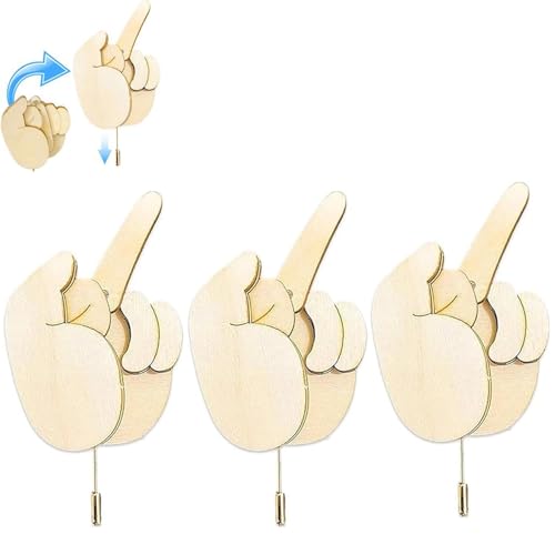 LXCJZY Funny Wooden Finger Brooch,Wooden Flippable Finger Pins Interactive Mood Expressing Pin,Flippable Finger Pins Gag Gift for Men Women,Brooch Pins (3PCS) von LXCJZY