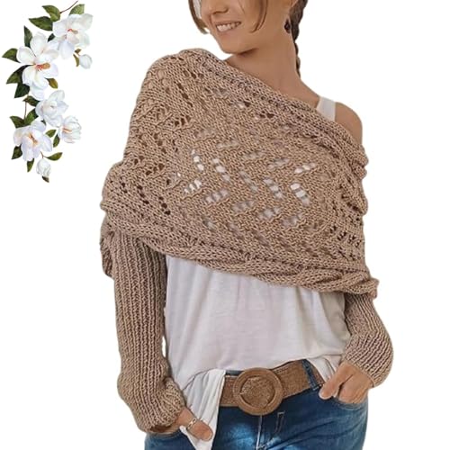 LXCJZY Multifunctional Scarf with Sleeves,Knitted Cable Wraps,Scarf Sweater Wrap with Sleeves,Knitted Cable Wrap Shrugs (Camel) von LXCJZY