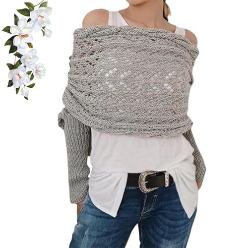 LXCJZY Multifunctional Scarf with Sleeves,Knitted Cable Wraps,Scarf Sweater Wrap with Sleeves,Knitted Cable Wrap Shrugs (Light gray) von LXCJZY