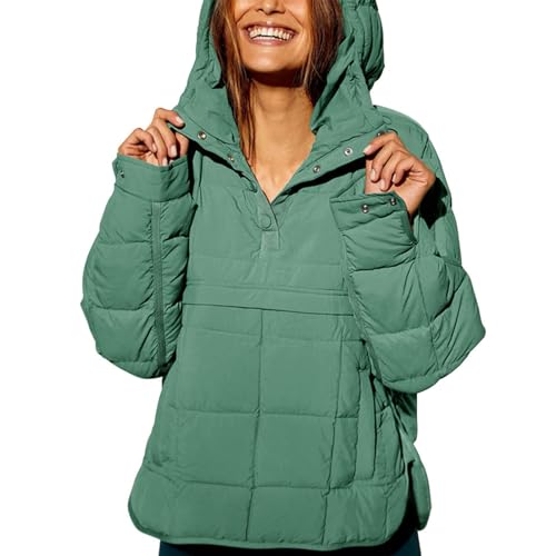 LXCJZY Quilted Pullover Jacket Women Women's Hooded Puffer Oversized Lightweight Winter Coat (Green, X-Large) von LXCJZY