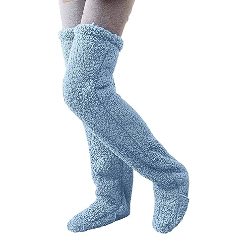 LXCJZY Teddy Legs Long Socks,Teddy Legs Socks,Over Knee High Fuzzy Long Socks Plush Slipper Stockings Leg Warmers Winter (Blue) von LXCJZY