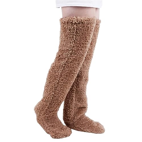 LXCJZY Teddy Legs Long Socks,Teddy Legs Socks,Over Knee High Fuzzy Long Socks Plush Slipper Stockings Leg Warmers Winter (Brown) von LXCJZY