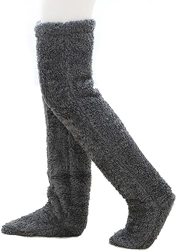 LXCJZY Teddy Legs Long Socks,Teddy Legs Socks,Over Knee High Fuzzy Long Socks Plush Slipper Stockings Leg Warmers Winter (Dark Grey) von LXCJZY