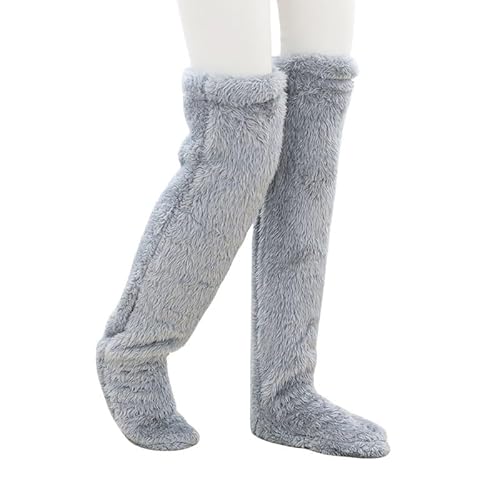 LXCJZY Teddy Legs Long Socks,Teddy Legs Socks,Over Knee High Fuzzy Long Socks Plush Slipper Stockings Leg Warmers Winter (Silver Gray) von LXCJZY