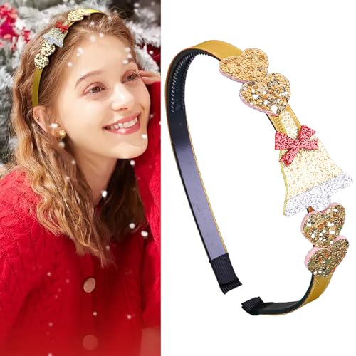 LXHBCOOQ Weihnachts-Stirnband – Goldenes Glitzer-Weihnachtsglocken-Stirnband für Frauen, Haardekoration, Glitzer-Pailletten, Herz-Design, niedliche Weihnachts-Kopfbedeckung, Weihnachts-Haar-Topper, LXHBCOOQ Weihnachts-Stirnband – Goldenes Glitzer-Weihnachtsglocken-Stirnband für Frauen, Haardekoration, Glitzer-Pailletten, Herz-Design, niedliche Weihnachts-Kopfbedeckung, Weihnachts-Haar-Topper, von LXHBCOOQ