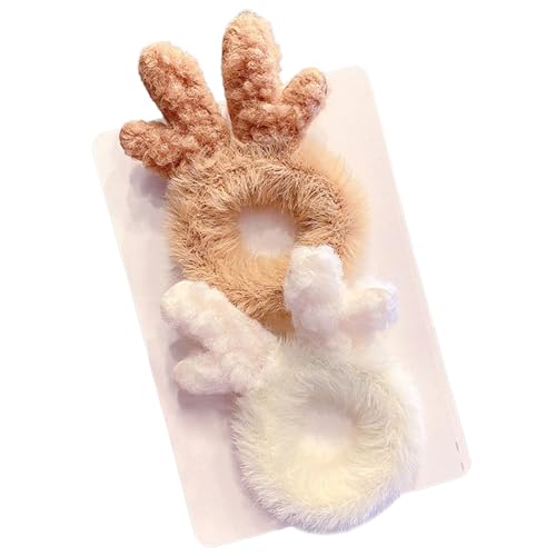 2 x Plüsch-Haargummi, Weihnachts-Haarringe, Tierohren, Cosplay-Kostüm, Winter-Haarband für Damen und Mädchen von LXJLXD