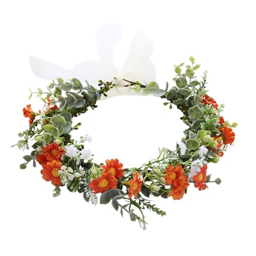 LXJLXD Blumen-Haarbänder für Damen, Brautblätter, Kronen für Hochzeit, Party, Laubgirlanden, Haarkranz, Laub, Fotoshooting (Orange B) von LXJLXD