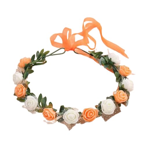 LXJLXD Blumenstirnbänder für Damen, Braut, Blume für Hochzeit, Party, Blumenkranz, Blumen-Haarbänder (cremefarbenes Orange) von LXJLXD