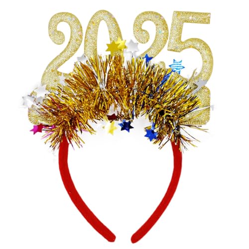 LXJLXD Funkelndes goldenes Silvester-Stirnband 2025, bequem und auffällig, Kopfbedeckung für Partys, Feiern (Gold) von LXJLXD