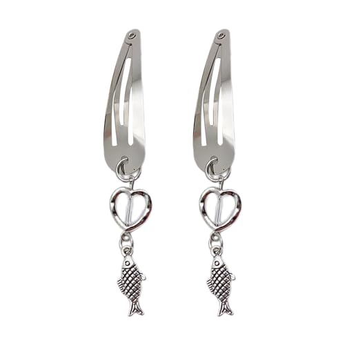 LXJLXD Glänzende Metall-Haarnadeln für Damen, baumelnder Anhänger, Haarspange, auffällig, metallisches Gefühl, Pony, Haarspange (weißer Fisch), 2 Stück von LXJLXD
