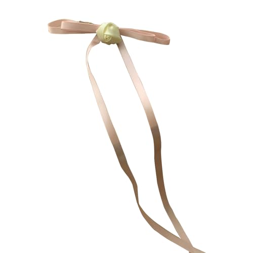 LXJLXD Haarnadeln in Rosen- und Schleifenform, langes Band, Hochzeits-Haarspange für Damen, Pferdeschwanz, Haarspange (rosa Rose, 1 Stück) von LXJLXD
