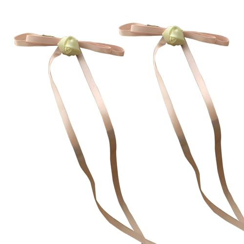 LXJLXD Haarnadeln in Rosen- und Schleifenform, langes Band, Hochzeits-Haarspange für Damen, Pferdeschwanz, Haarspange (rosa Rose, 2 Stück) von LXJLXD