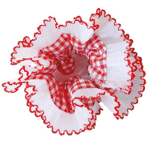 LXJLXD Spitzen-Haargummis für Damen, doppellagig, groß, elastisch, französische Haargummis, weiches Haar-Accessoire (kariert, rot) von LXJLXD