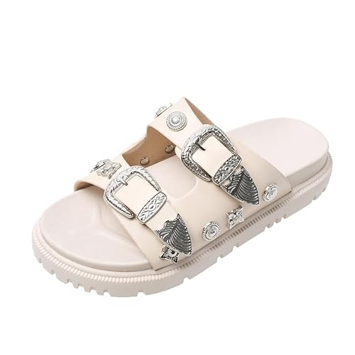 LXJYDN Flip Flops Damen Modische Nietverzierte Slipper Mit Dicker Sohle, Lässige Und Vielseitige Flip Flops-Weiß-38 von LXJYDN