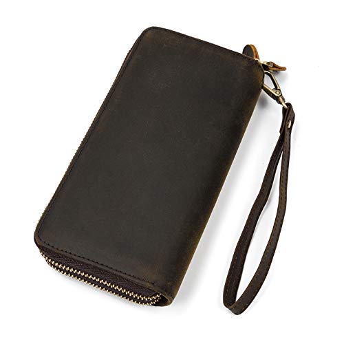 LXJYDN Lange Geldbörse Männer Vintage Leder Doppelte Reißverschluss Langer Brieftasche Große Kapazität Kupplungs -Telefon Brieftasche von LXJYDN