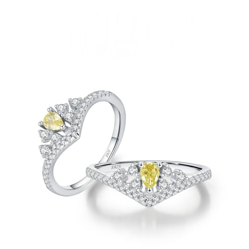 LXJYDN Rings Frauen Mode Kristall Silberverlagte Ring-Verpflichtung Ring Temperament Pendlerring-Gelb-9 von LXJYDN