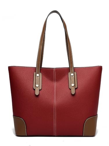 LXJYDN Schultertasche Frauen Trendige Farblich Blockierte Leder-Umhängetasche Mit Großer Kapazität Pendler-Einkaufstasche von LXJYDN