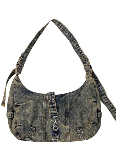 LXJYDN Schultertasche Women Retro Waschen Denim Umhängetasche Personalisierte Trendige Messenger -Tasche von LXJYDN