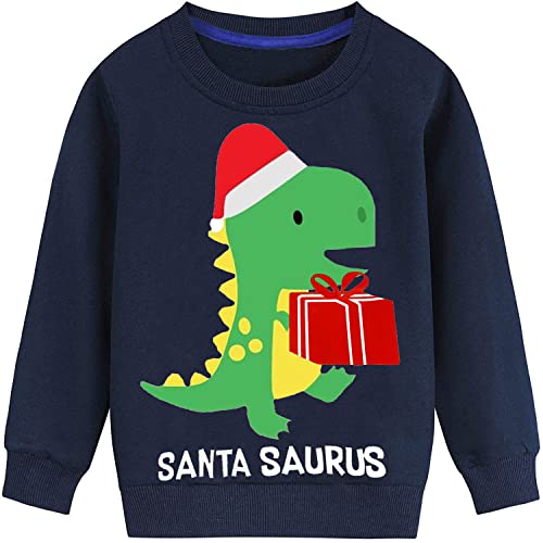 LXKA Jungen Mädchen Weihnachtspullover Kinder Unisex Xmas Sweatshirt Pullover Kleinkind Dinosaurier Katze Bär Tops Kinder T-Shirts Langarm Kleidung 100% Baumwolle Baby Rundhalsausschnitt Lässige von LXKA