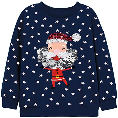 LXKA Kinder Mädchen Weihnachtspullover Sweatshirt Xmas Pullover Kleinkind Rentier Santa Claus Tops Baby T-Shirts Langarm Baumwolle Rundhalsausschnitt Lässige Winterkleidung Alter 1-7 Jahre von LXKA