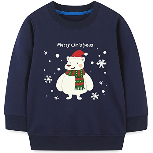 LXKA Kinder Mädchen Weihnachtspullover Sweatshirt Xmas Pullover Rosa Weihnachtsmann Bär Langarm Tops 100% Baumwolle T-Shirts Kleinkind Rundhals Casual Winter Kleidung Alter 1-7 Jahre, bär, 2-3 Jahre von LXKA