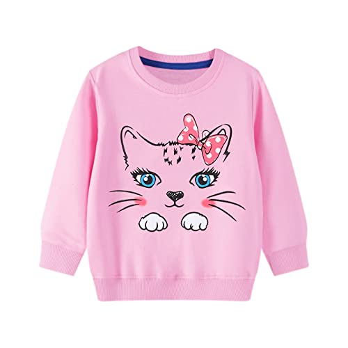 LXKA Mädchen Pullover Kinder T-Shirts Sweatshirts Langarm Tops Dinosaurier Einhorn Regenbogen Kleinkind Kleidung Baumwolle für Kleinkinder Alter 1-8 Jahre, 3-Katze, 74-86 von LXKA