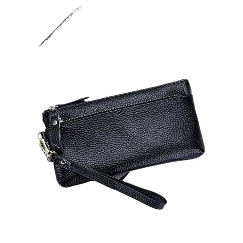 Clutch, Geldbörse, weiches Leder, lang, mit mehreren Taschen, Handgelenktasche, tragbares Handy-Münztäschchen for Damen mit Handschlaufe Für den Abend, Feiertage(Black) von LXLAEOANG
