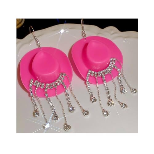 Cowboyhut-Quastenohrringe for Frauen, Wasser-Strass-Ohrhaken-Schmuck(Pink) von LXLAEOANG