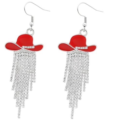 Cowgirl Ohrringe Emaille Hut funkelnden Strass Quaste Anhänger Prom Cowboy Frauen Schmuck(Red) von LXLAEOANG