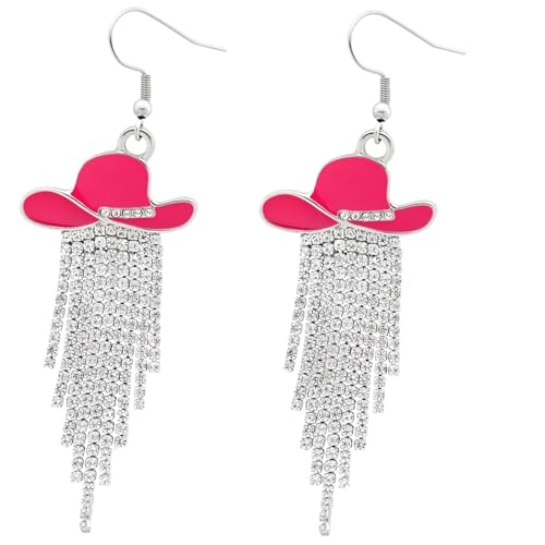 Cowgirl Ohrringe Emaille Hut funkelnden Strass Quaste Anhänger Prom Cowboy Frauen Schmuck(Rose red) von LXLAEOANG
