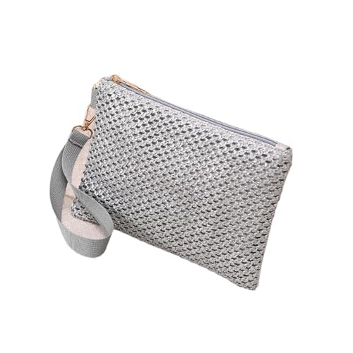 Damen Clutch Handgefertigte Damen Solide Armbandtasche Mädchen Stroh Gewebt Telefon Geldbörse Strand Brieftasche Frisch Süß Für den Abend, Feiertage(Grey) von LXLAEOANG