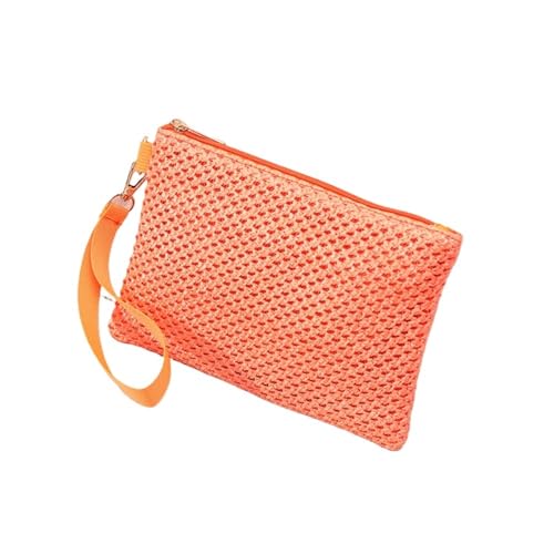 Damen Clutch Handgefertigte Damen Solide Armbandtasche Mädchen Stroh Gewebt Telefon Geldbörse Strand Brieftasche Frisch Süß Für den Abend, Feiertage(Orange) von LXLAEOANG
